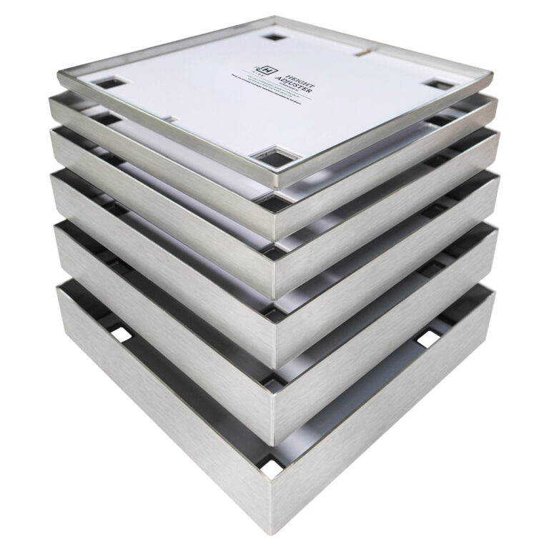 HIDE stainless steel inlay cover hardware stack showing 10–60mm depths