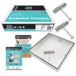 HIDE Drain Cover Kit contents. Inclusive of lid and frame hardware, installation documents, safety keys and HIDE box.