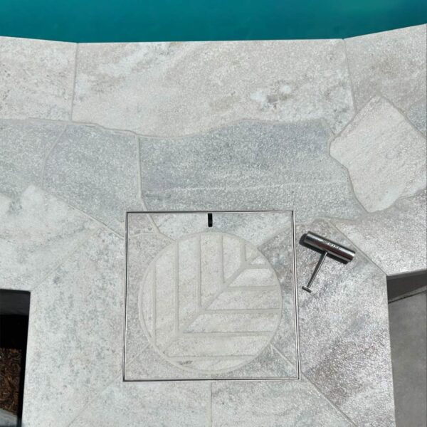 HIDE Skimmer Cover with tile logo pattern inside inlay cover.
