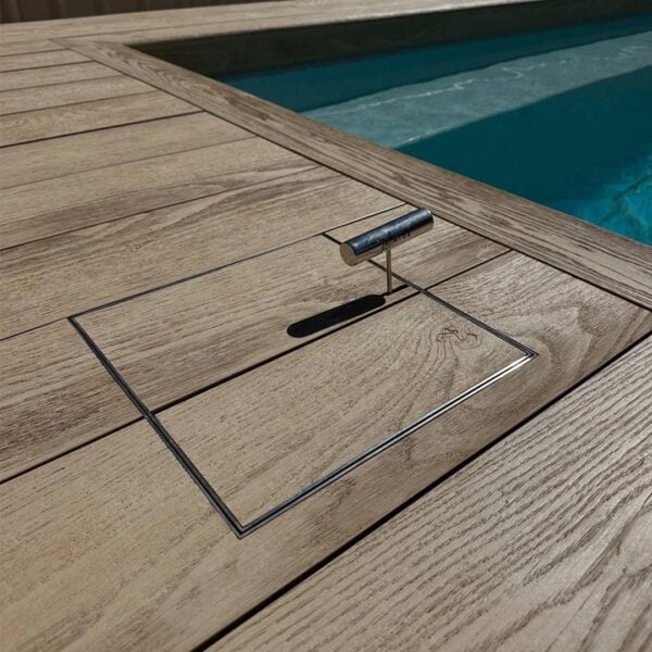 HIDE Skimmer Cover with decking inlay and HIDE safety key.