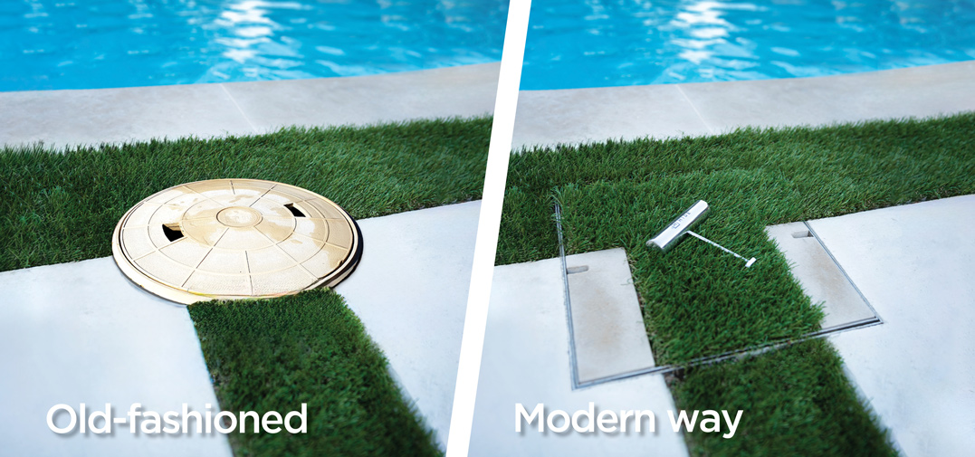 HIDE Skimmer Lid with turf and stone in the lid